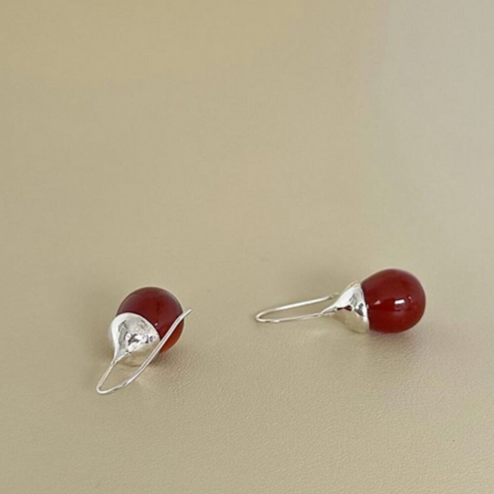 Geegee Carnelian Natural Stone Bell Hook Earring in Sterling Silver - Picture 4 of 6